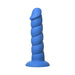 Blue silicone twisted shaft toy with flared suction cup base, 5.5 inches long for versatile use.