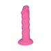Pink silicone 7-inch twisted shaft dildo with suction cup base, designed for versatile and secure use.