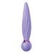 Purple silicone vibrator with a twisted shaft design and rounded base featuring a power button and metallic accent ring.