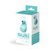 Turquoise Suki rechargeable sensual stimulator in sleek packaging highlighting 10 stimulation modes and compact design.