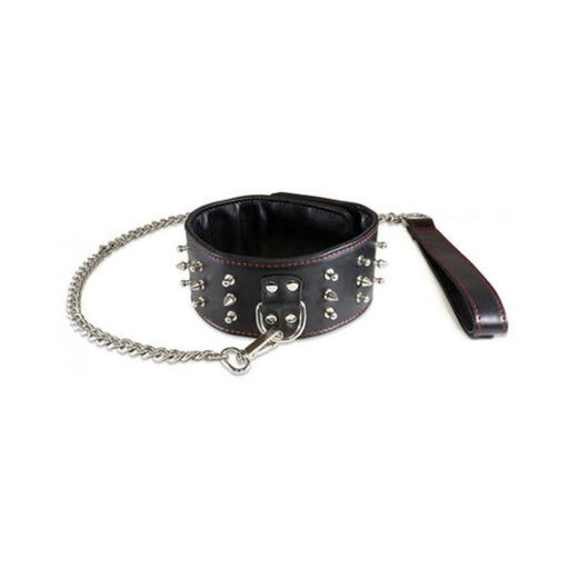 Sultra Lambskin 2.5 inches Studded Collar With 24 inches Chain Black - SexToy.com