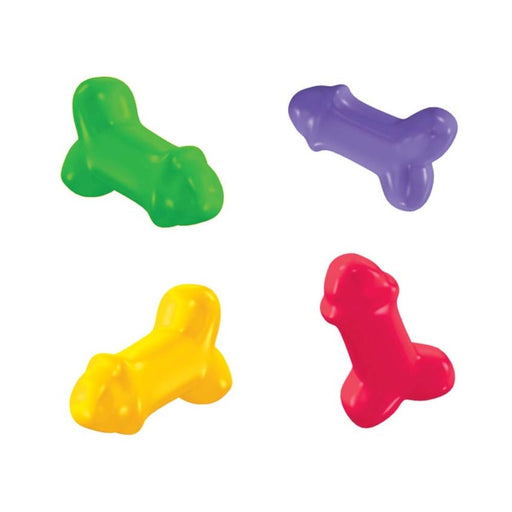 Colorful fruit-flavored novelty candy pieces in green, purple, yellow, and red.