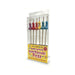 Pack of six colorful novelty bamboo appetizer picks with playful reusable tops in a clear display box.