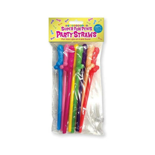 Pack of eight colorful novelty party straws in playful shapes, packaged in clear plastic with a bright yellow label.
