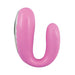 Compact pink silicone oral vibe with a curved U-shape design and smooth texture.