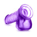 Purple realistic textured dildo with suction cup base, designed for hands-free and harness use.
