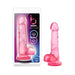 Pink realistic dildo with suction cup base shown in and out of packaging by Blush B Yours Sweet n Hard 4 series.
