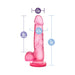 Pink realistic dildo with suction base showing dimensions of 7-inch length and 1.5-inch diameter.