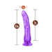Purple realistic dildo with suction cup base, 8.5 inches long and 1.5 inches wide, showing insertable length of 8 inches.