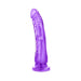 Purple realistic dildo with slight curve and suction cup base for hands-free use.