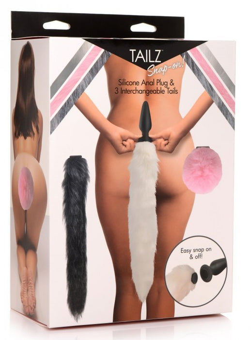 Tailz Snap On Silicone Anal Plug w/3 Interchangeable Tails - Asst Colors - SexToy.com