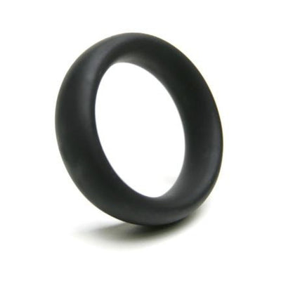 Black 2-inch silicone cock ring with smooth, rounded design for comfort and durability.