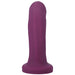Currant-colored semi-realistic dildo with a smooth texture and a wide base for secure harness use.