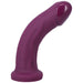 Currant-colored curved dildo with smooth texture and flared base made from super soft silicone.