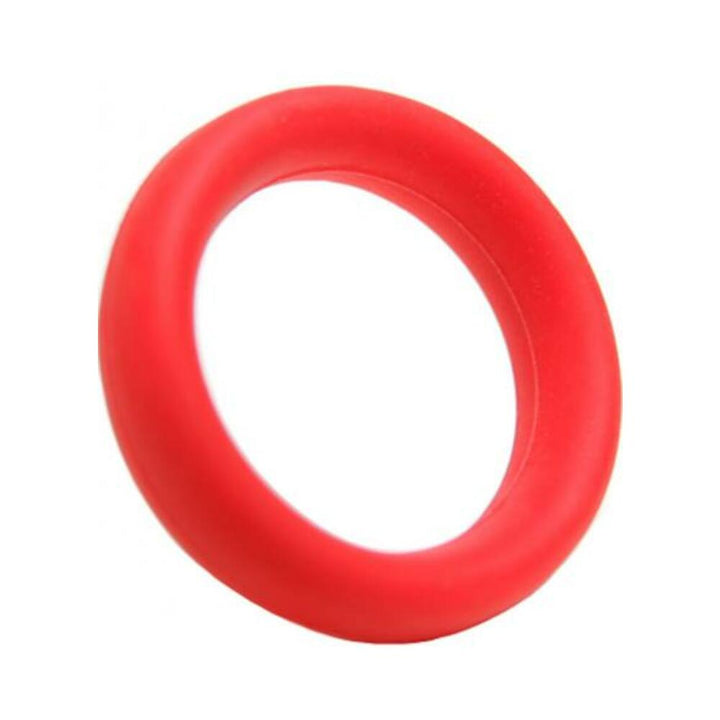 Red silicone 2-inch beginner C-ring designed for comfort and endurance enhancement.