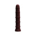 Oxblood red firm silicone toy with textured rings along the shaft for enhanced sensation.