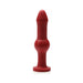 Red silicone anal toy with ribbed shaft, bulbous middle, and flared base for secure use.