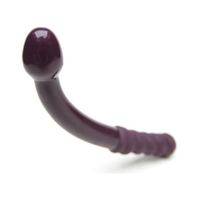 Curved wine-colored silicone G-spot massager with rounded tip and textured handle for easy grip.