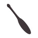 Black silicone paddle with a long handle and tapered, flat striking surface designed for targeted impact play.