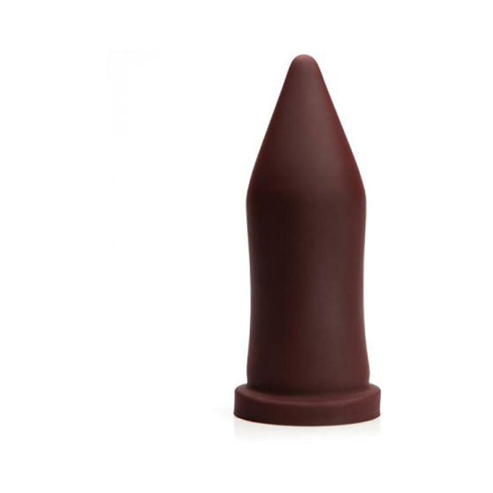Large firm tapered silicone trainer in oxblood color with a flared base for safe use.