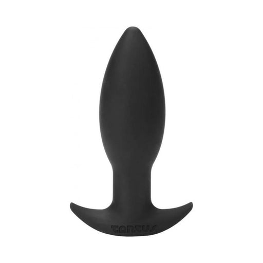 Black tapered silicone anal plug with curved base for comfort and safety, designed for beginners.
