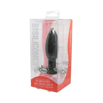 Tantus Neo black silicone plug in clear and red retail packaging, designed for beginner anal play.