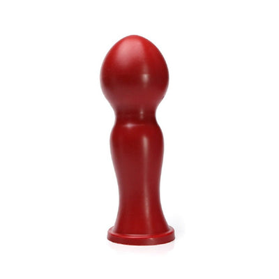 Large red dual-bulb silicone toy with flared base designed for deep, intense pleasure and maximum satisfaction.