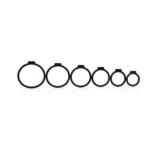 Set of six black silicone O-Rings in varying sizes for harness compatibility and versatile use.