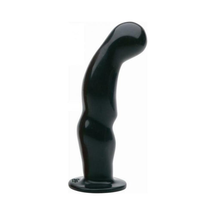 Black curved prostate massager with ergonomic shape and flared base for secure grip and targeted stimulation.