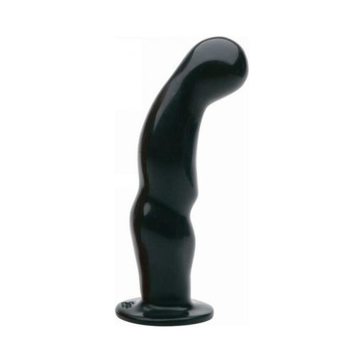 Black curved prostate massager with ergonomic shape and flared base for secure grip and targeted stimulation.