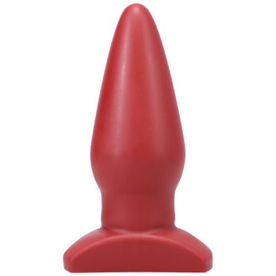 Smooth crimson tapered anal plug with wide base, made from medical grade silicone for comfort and safety.