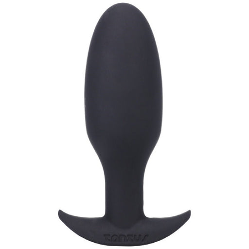 Black silicone plug with tapered tip and flared base designed for beginner comfort and stability.