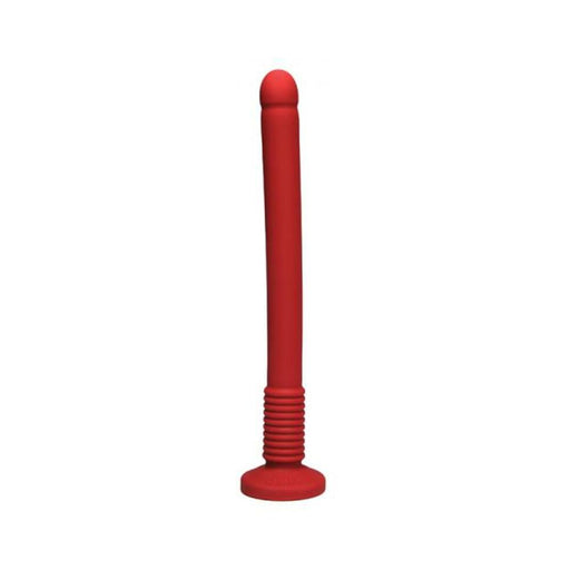 Long flexible red silicone exploration tool with rounded tip and ribbed base for grip.