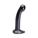 Black medium-sized silicone toy with a curved shaft and rounded head, designed for harness compatibility and easy cleaning.