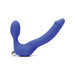 Blue silicone strapless slim dual-ended intimate toy with removable bullet vibrator.