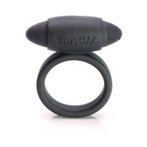 Black Tantus Super Soft Vibrating Ring with removable bullet vibrator on white background.