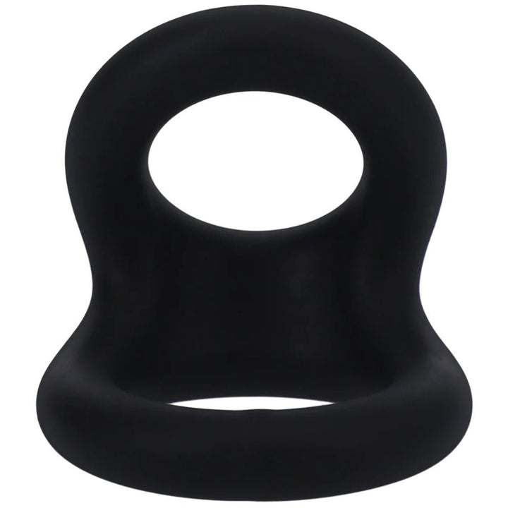 Black silicone Uplift C-ring with dual openings designed for support and comfort.