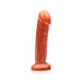 Copper-colored realistic silicone dildo with a sturdy base standing upright on a white background.