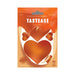 Tastease caramel candy edible pasties and pecker wraps in heart shapes with orange packaging and product details.