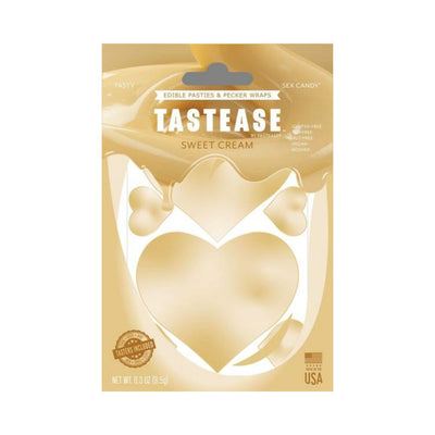 Tastease Sweet Cream edible nipple pasties and pecker wraps in heart shapes with creamy beige packaging.
