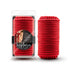 Red cotton bondage rope coil with packaging showing product details and brand Temptasia.