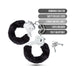 Black faux fur covered metal handcuffs with two keys and safety release lever, fully adjustable and sturdy design.
