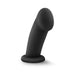 Black silicone G-spot dildo with curved shaft and suction cup base for hands-free use.
