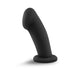 Black silicone G-spot dildo with curved tip and suction cup base for hands-free use.