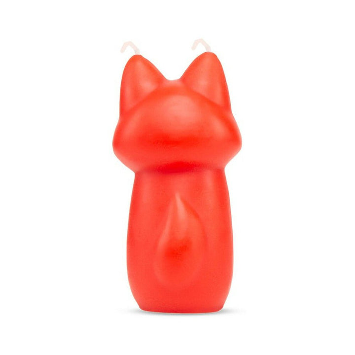 Red fox-shaped candle with two wicks, designed for sensual ambiance and temperature play.