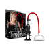 Temptasia Intense Pussy Pump System with clear acrylic cup, red silicone hose, and black hand pump next to product packaging.