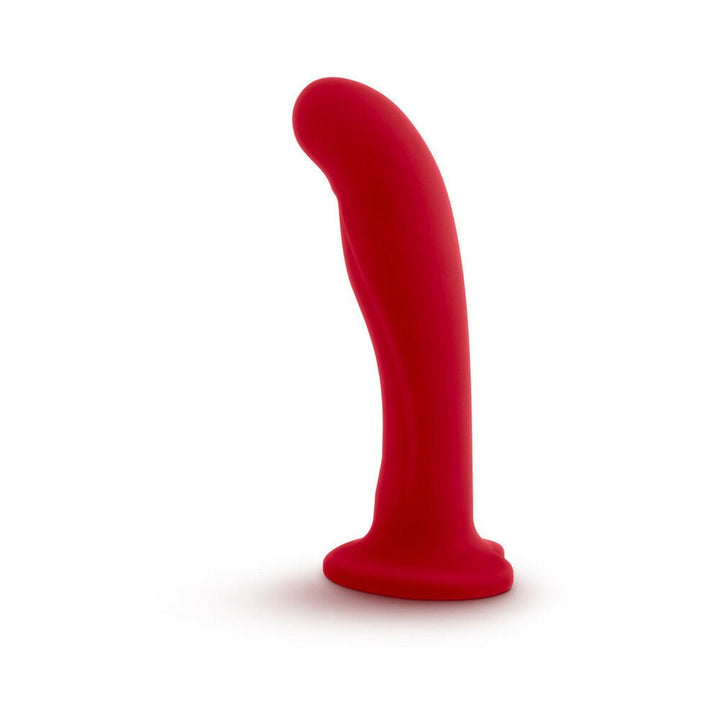 Red silicone curved probe with heart-shaped suction cup base for G spot and prostate stimulation.