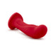 Red silicone probe with curved tip and heart-shaped suction cup base for G spot and prostate stimulation.