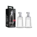 Set of two clear Temptasia nipple pumping cylinders with packaging, 1 inch diameter, made of body-safe acrylic.
