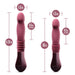 Temptasia Trixie thrusting dildo in wine color shown with detailed length and width measurements.